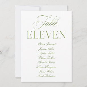 Convites Número da Tabela de Casamento Verde e Branco da El
