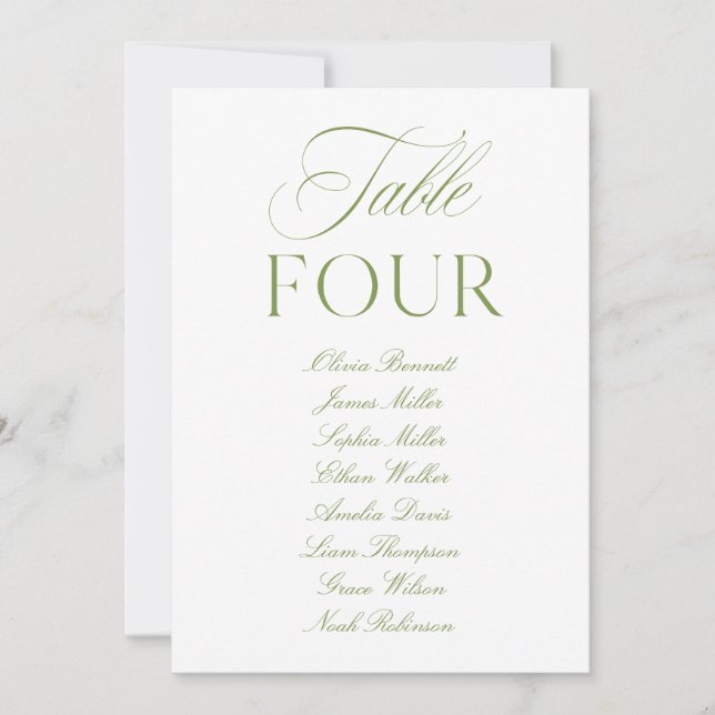 Convites Número da Tabela de Casamento Verde e Branco da El (Frente)