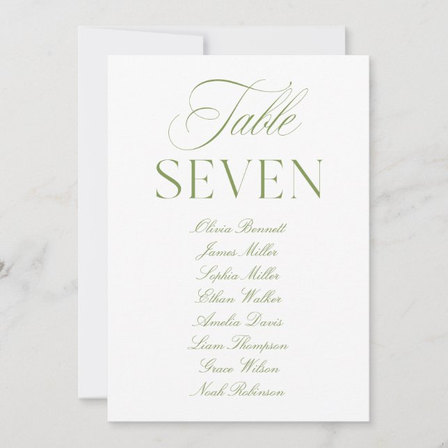 Convites Número da Tabela de Casamento Verde e Branco da El (Frente)