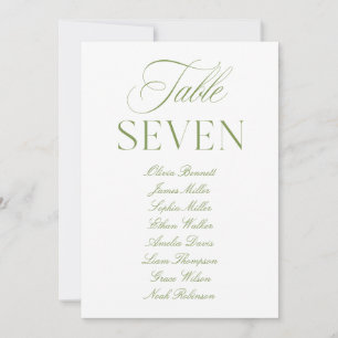 Convites Número da Tabela de Casamento Verde e Branco da El