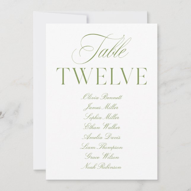 Convites Número da Tabela de Casamento Verde e Branco da El (Frente)