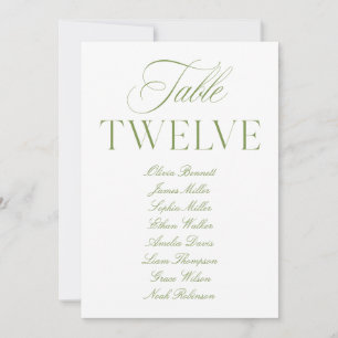 Convites Número da Tabela de Casamento Verde e Branco da El