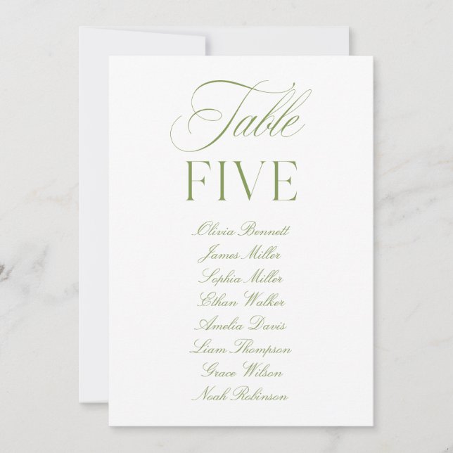 Convites Número da Tabela de Casamento Verde e Branco da El (Frente)