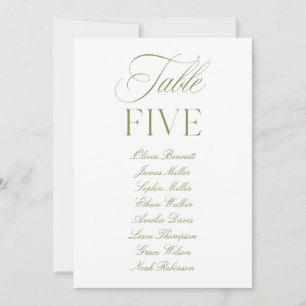 Convites Número da Tabela de Casamento Verde e Branco da El