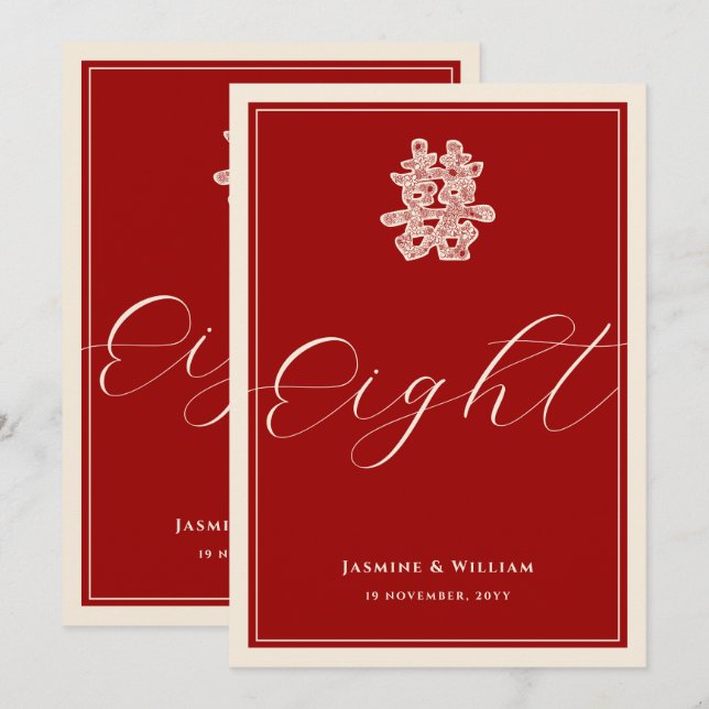 Convites Número da Tabela de Casamento Vermelho Chinês de F (Frente/Verso)