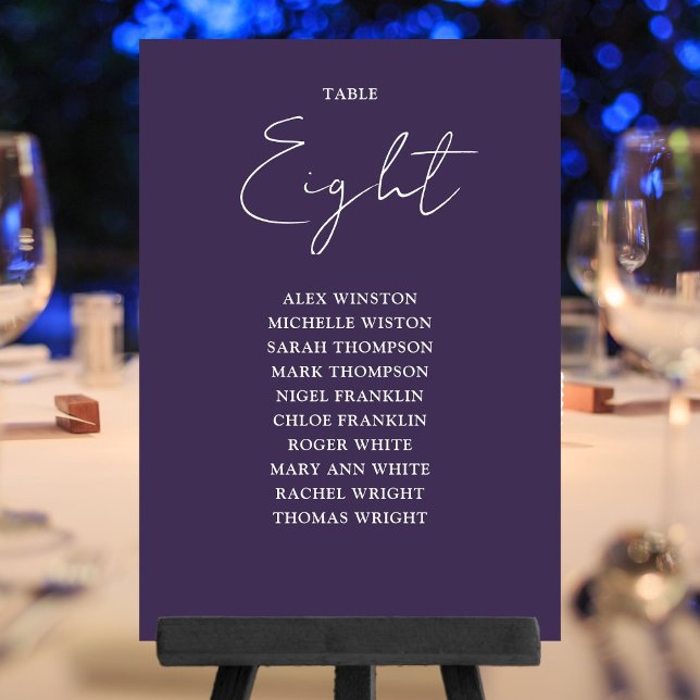 Convites Número da Tabela de Gráfico de Assentos Moderno El (Purple Elegant Modern Seating Chart Table Number)