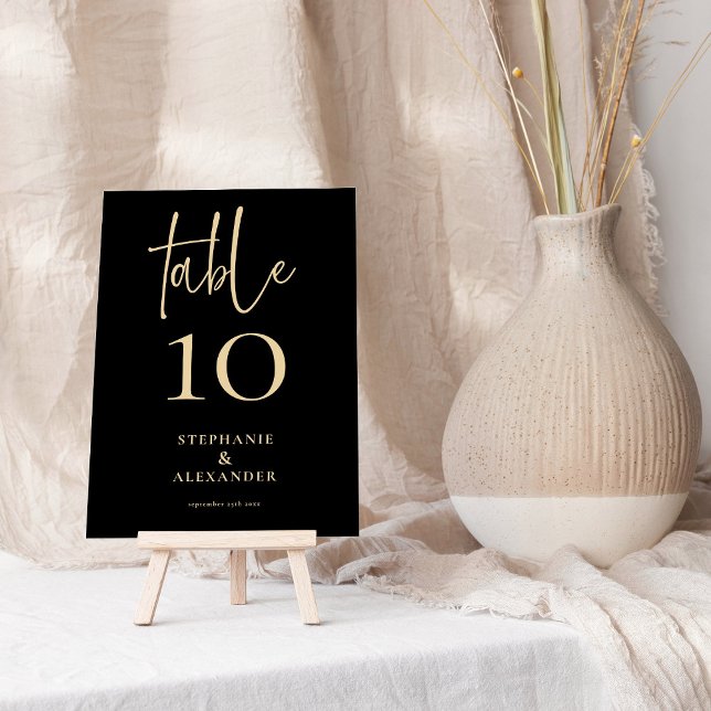 Convites Número da Tabela de Nomes Pretos de Script Dourado (Criador carregado)