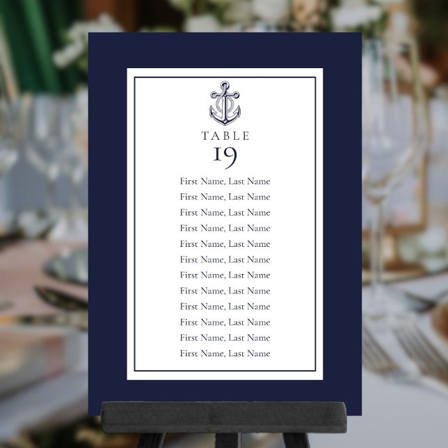 Convites Número da Tabela do Gráfico de Sentos Náuticos Azu (Navy Blue Nautical Seating Chart Table Number)