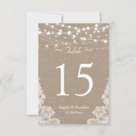 Convites Número da Tabela do Lace das Luzes de Burlap Russo