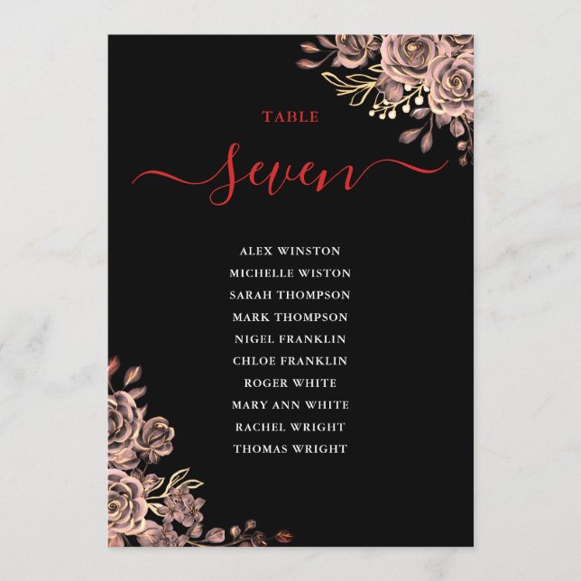 Convites Número da Tabela do Plano de Rosas Florais Góticos (Frente)