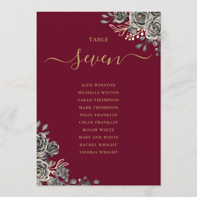 Convites Número da Tabela do Plano de Rosas Florais Góticos (Frente)