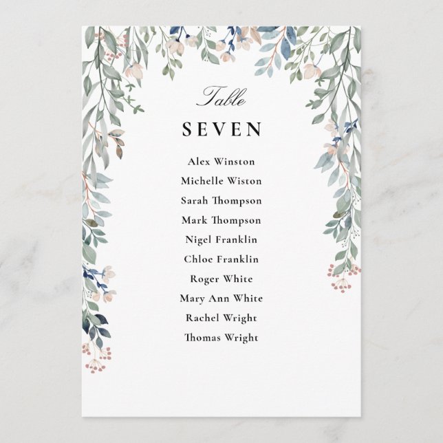 Convites Número da Tabela do Plano Floral Elegante (Frente)