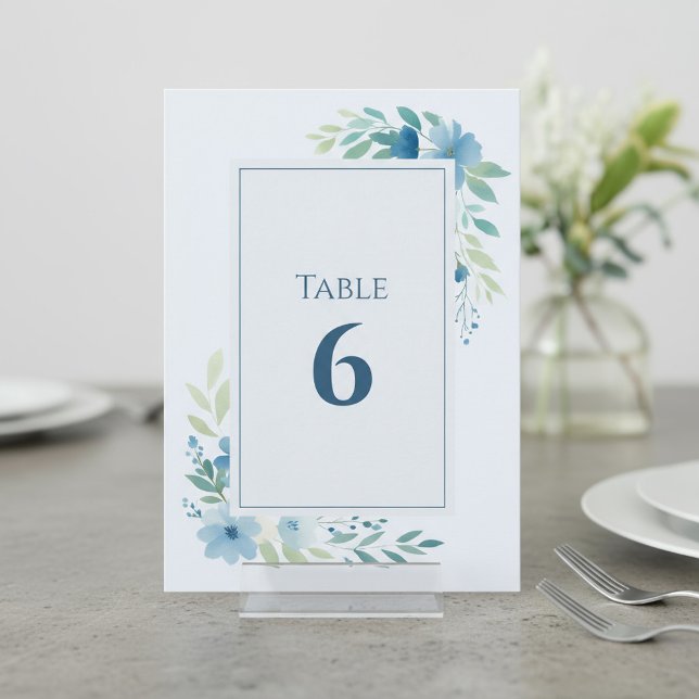 Convites Número da Tabela Floral Azul (Blue Floral Table Number.)