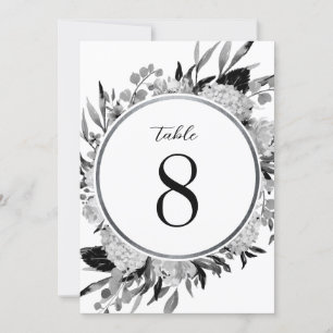 Convites Número da Tabela Floral de Cor Branca e Negra