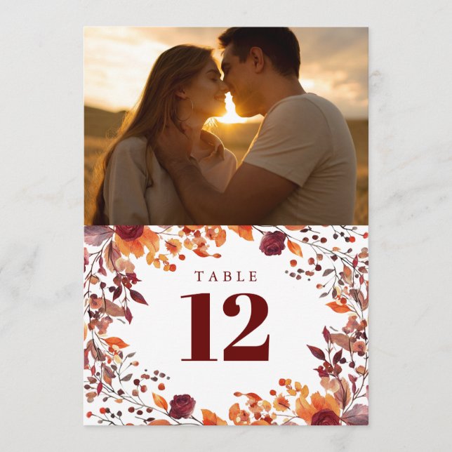 Convites Número da Tabela Floral de Fotografias de outono R (Frente)