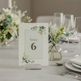 Convites Número da Tabela Floral Verde Suave e Rosa