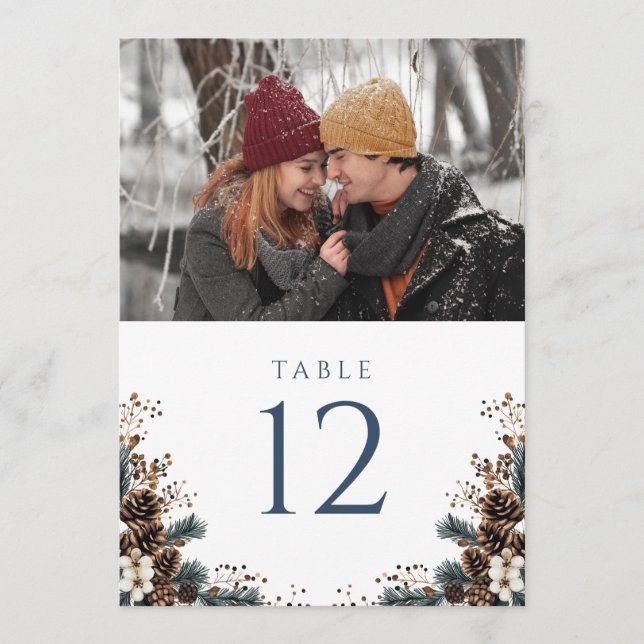 Convites Número da Tabela Fotográfica Pinecone Floral de Bo (Frente)