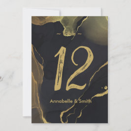Convites número da tabela mármore preto e Dourado