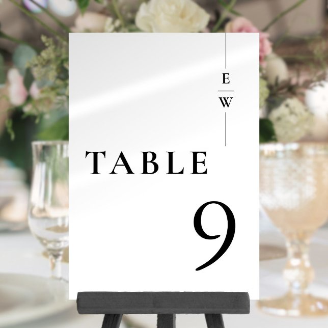 Convites Número da Tabela Mínima de Monograma Preta e Branc (Black And White Minimalist Monogram Table Number)