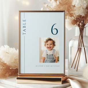Convites Número da Tabela Mitzvah, Bar Azul Claro, com Foto