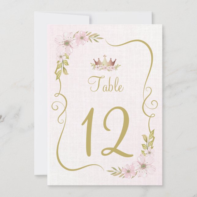 Convites Número da tabela princesa rosa (Frente)