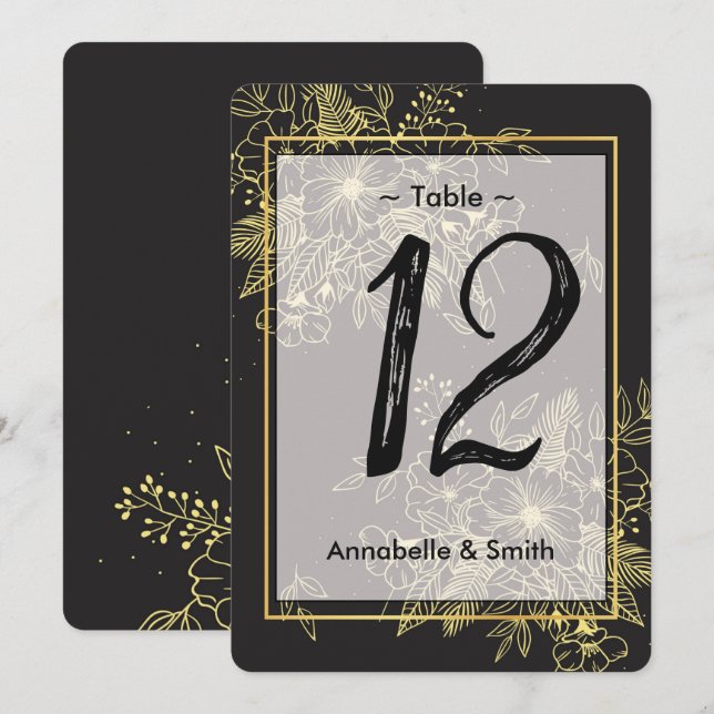 Convites número da tabela Rosas ouros (Frente/Verso)