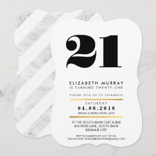 Convites NÚMERO DE IDADE NEGRITA Mínimo de preto e mármore 