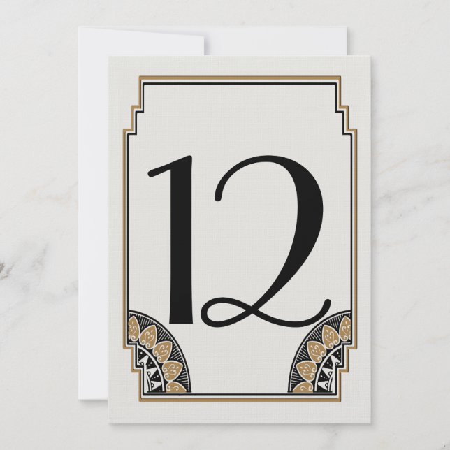 Convites Número de Mesa 12 Luxuoso em Ouro Art Déco (Frente)