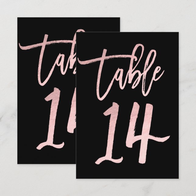 Convites Número de Mesa 14 em Grafite Moderno Rosa Dourado (Frente/Verso)