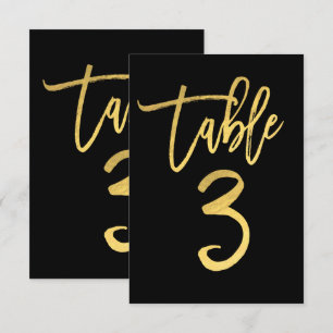 Convites Número de Mesa 3 em Folha Dourada com Grafia Moder