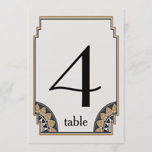 Convites Número de Mesa 4 Art Deco Dourado Chique