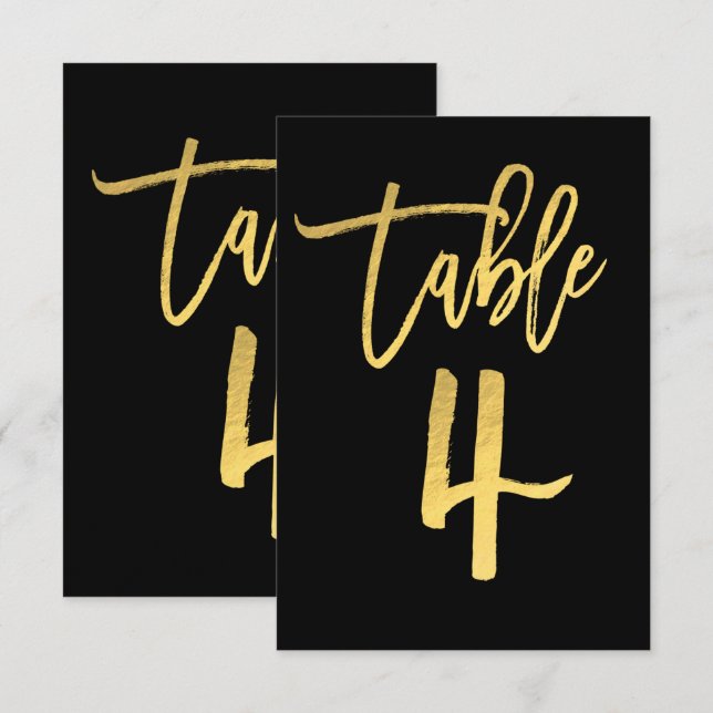 Convites Número de Mesa 4 em Grafite Moderno com Folha a Ou (Frente/Verso)