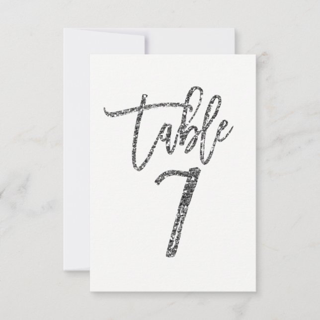 Convites Número de mesa 7 de script moderno tendência brilh (Frente)
