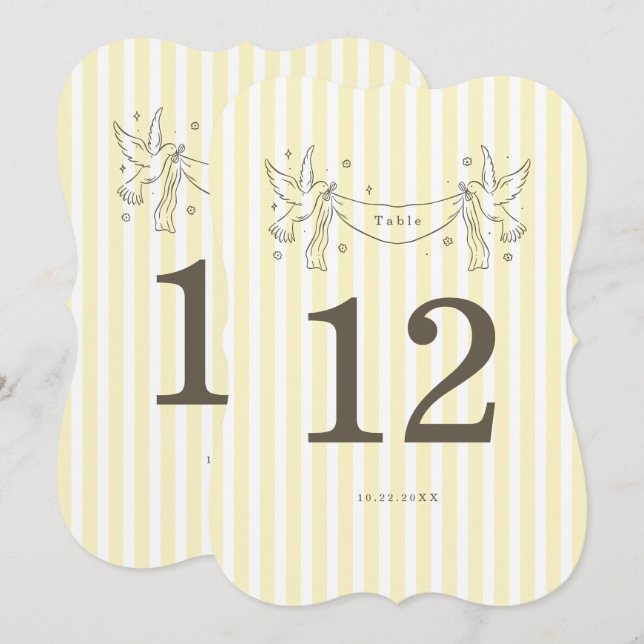 Convites Número de Mesa Amarelo Macio Listrado Die Cut Capr (Frente/Verso)