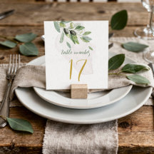 Número de Mesa Aquarela com Ramo de Oliveira Rústi