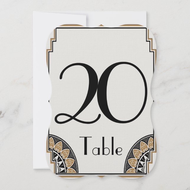 Convites Número de Mesa Art Deco Dourado Chique 20 (Frente)