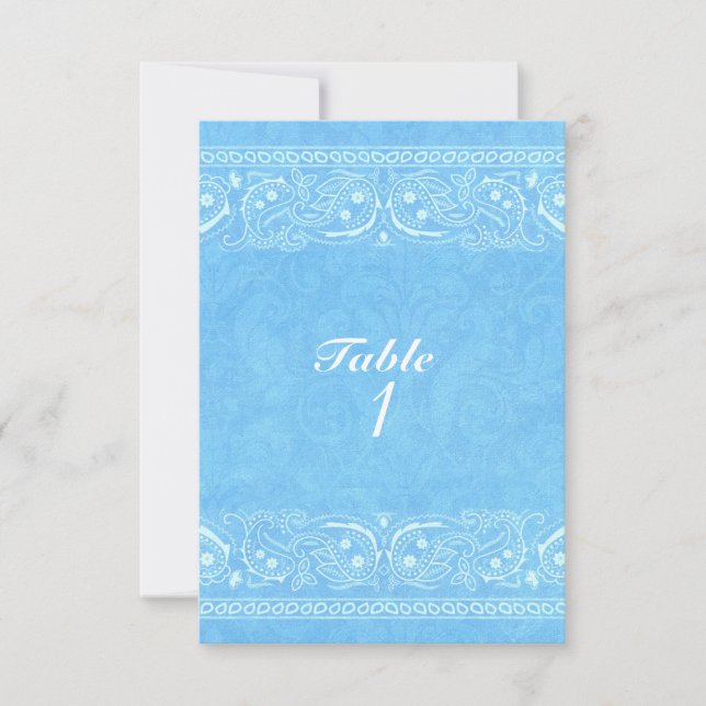 Convites Número de Mesa Blue Rustic Paisley Country Ocident (Frente)