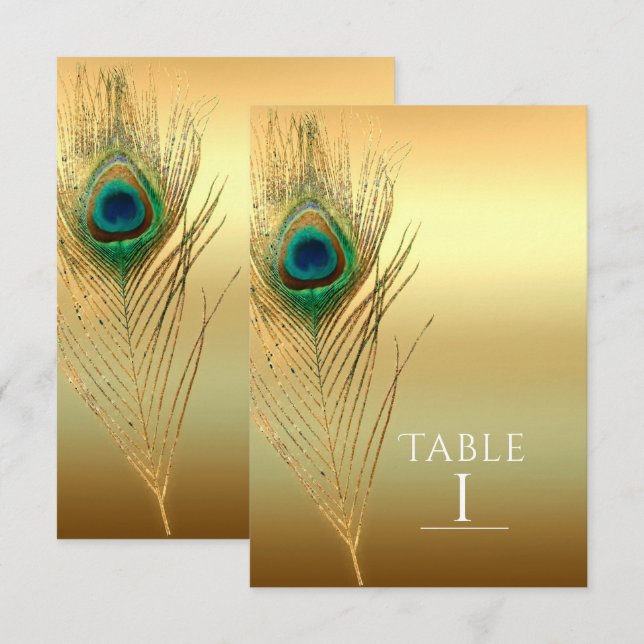 Convites Número de Mesa Boho Chic Exótico Dourado de Pena d (Frente/Verso)