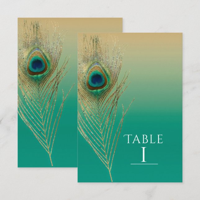 Convites Número de Mesa Boho com Areia de Pena de Pavão e A (Frente/Verso)