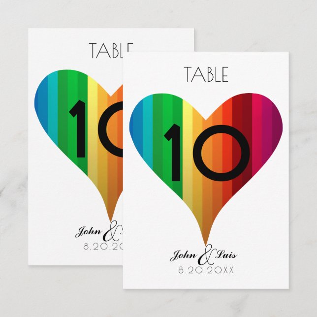 Convites Número de Mesa Casamento Coração Arco-íris (Frente/Verso)