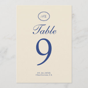 Convites Número de Mesa Casamento Monograma Azul Francês