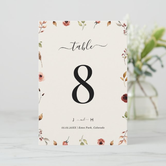 Convites Número de Mesa Casamento Rustico Boho Flores Silve (Em pé/Frente)