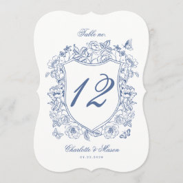 Convites Número de Mesa com Corte Floral Vintage Azul