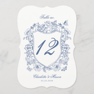 Convites Número de Mesa com Corte Floral Vintage Azul