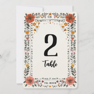 Convites Número de Mesa com Floral em Letterpress
