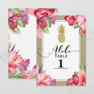 Convites Número de Mesa de Abacaxi Dourado Floral Exótico T