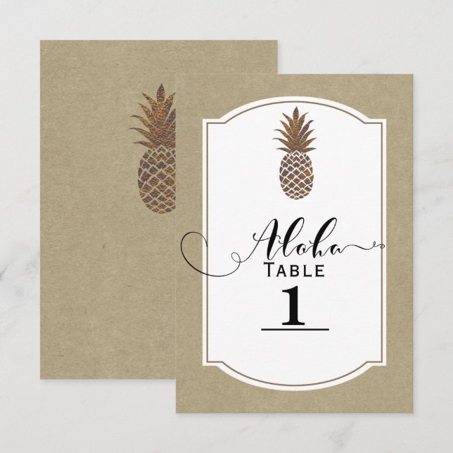 Convites Número de Mesa de Abacaxi Dourado Floral Exótico T (Frente/Verso)