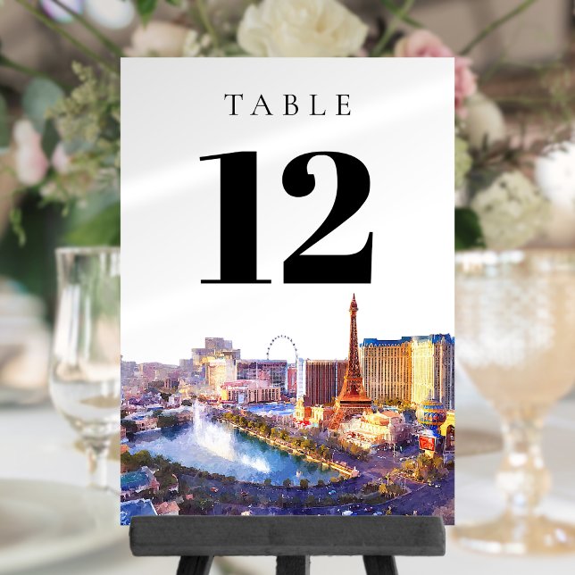 Convites Número de Mesa de Aquarela de Las Vegas Nevada (Las Vegas Nevada Watercolor Table Number)