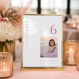 Convites Número de mesa de Bat Mitzvah Rosa Quente com Foto