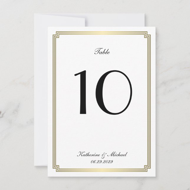Convites Número de Mesa de Casamento Art Déco Branco Elegan (Frente)